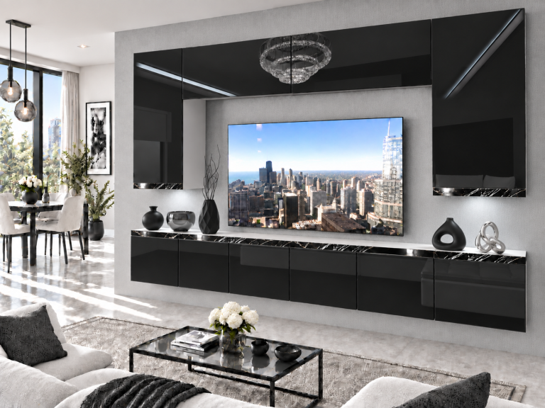 Obývací stěna Prestige 300 cm TV/RTV černá lesk Výrobce IMP P Monroe 2/5/W/B/0/0/CS