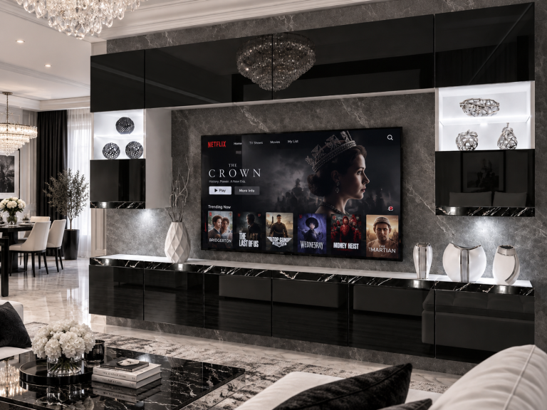 Obývací stěna Prestige 300 cm TV/RTV černá lesk Výrobce IMP P1 Nolan 1/5/W/B/0/0/CS