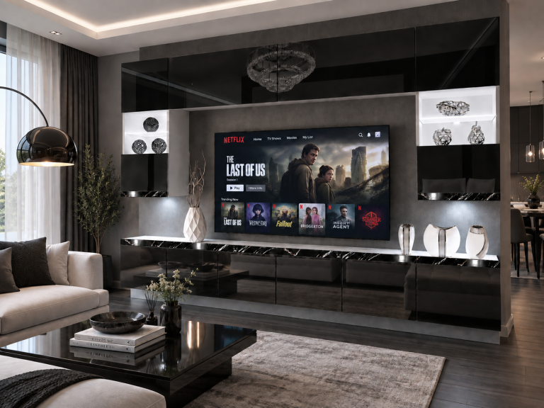 Obývací stěna Prestige 300 cm TV/RTV černá lesk Výrobce IMP P1 Nolan 1/5/W/B/0/0/CS