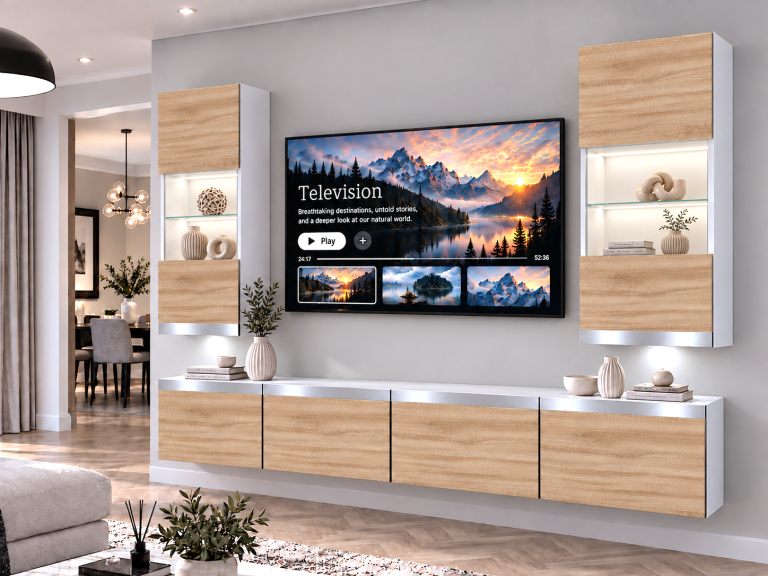Obývací stěna Prestige 200 cm TV/RTV dubová dub wotan dub sonoma Výrobce IMP P Keanu 7/5/W/DS/0/0/SL