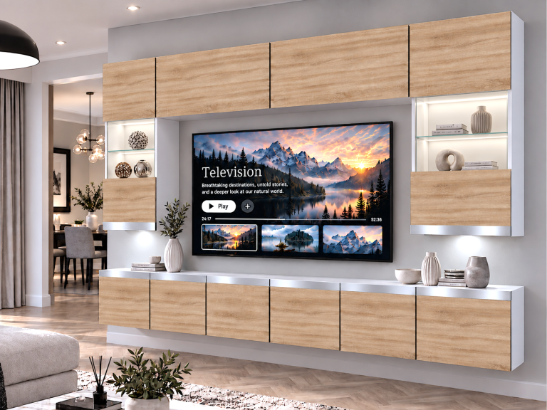 Obývací stěna Prestige 300 cm TV/RTV dubová dub wotan dub sonoma Výrobce IMP P1 Nolan 1/5/W/DS/0/0/SL