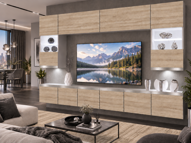 Obývací stěna Prestige 300 cm TV/RTV dubová dub wotan dub sonoma Výrobce IMP P1 Nolan 1/5/W/DS/0/0/SL