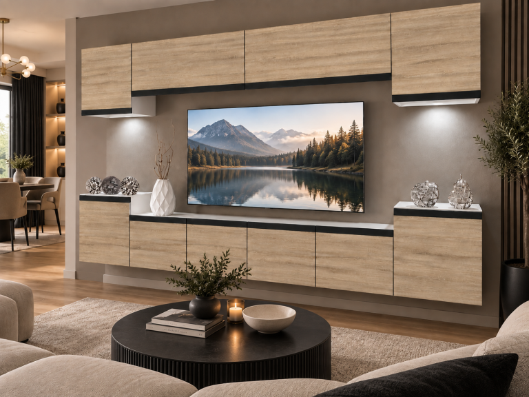 Obývací stěna Prestige 300 cm TV/RTV dubová dub wotan dub sonoma Výrobce IMP P Hepburn 4/5/W/DS/0/0/CM