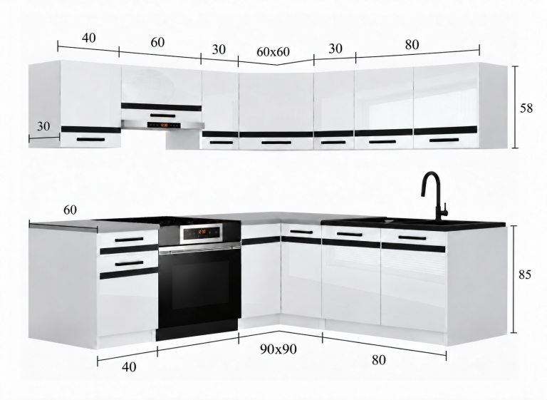 Kuchyňský nábytek Prestige 360 cm bílý mat s pracovní deskou Výrobce TOR P Pablo/0/WT/WT/0/C1/SL