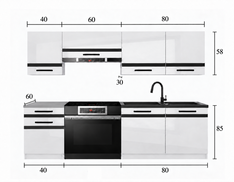 Kuchyňský nábytek Prestige 180 cm bílý lesk bez pracovní desky výrobce INF P Leonardo/0/WT/W/BB/A1/CM