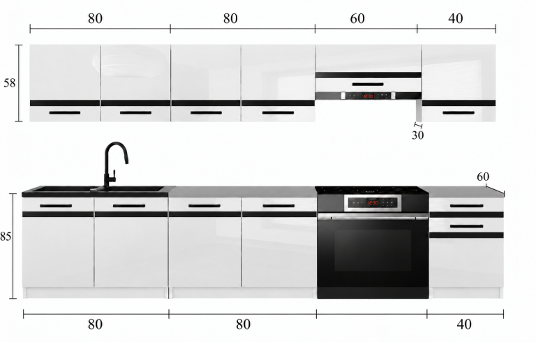 Kuchyňský nábytek Prestige 260 cm bílý lesk bez pracovní desky Výrobce INF P Frida/0/WT/W/BB/A1/CM