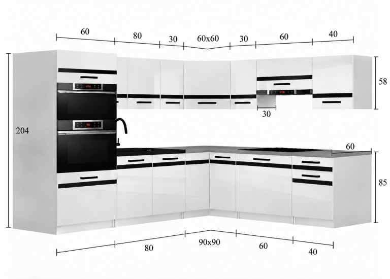 Kuchyňský nábytek Prestige 420 cm černý lesk s pracovní deskou Výrobce INF P Diego/0/WT/B/0/A1/CS