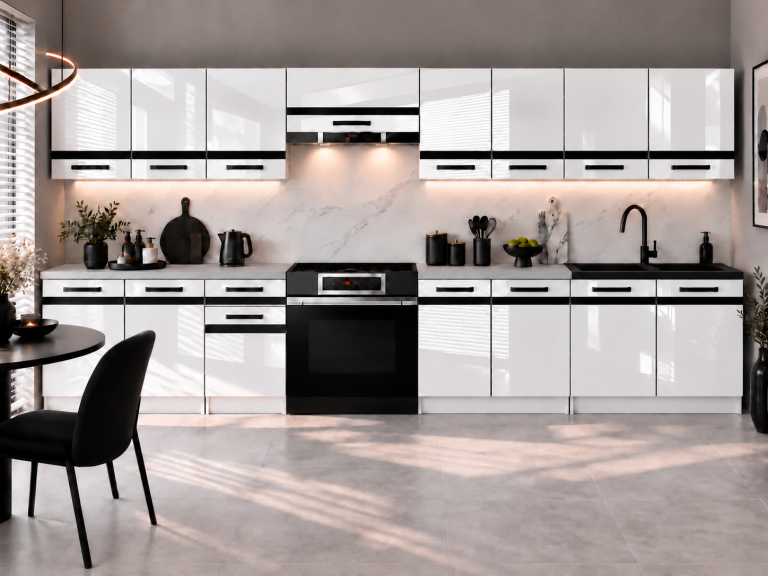 Kuchyňský nábytek Prestige 320 cm bílý lesk s pracovní deskou výrobce INF P Vincent/0/WT/W/0/A1/CM