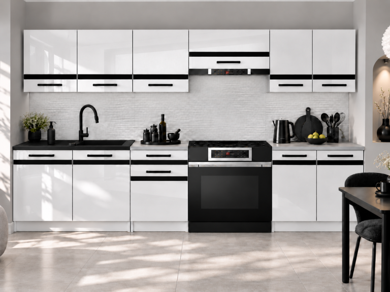 Kuchyňský nábytek Prestige 240 cm bílý lesk bez pracovní desky výrobce INF P Salvador/0/WT/W/BB/A1/CM