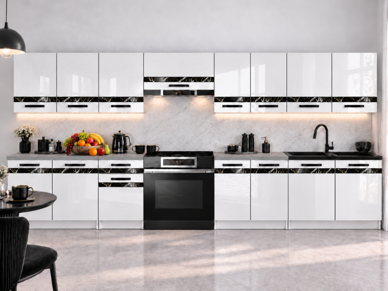 Kuchyňský nábytek Prestige 320 cm bílý lesk bez pracovní desky Výrobce INF P Vincent/0/WT/W/BB/A1/CS