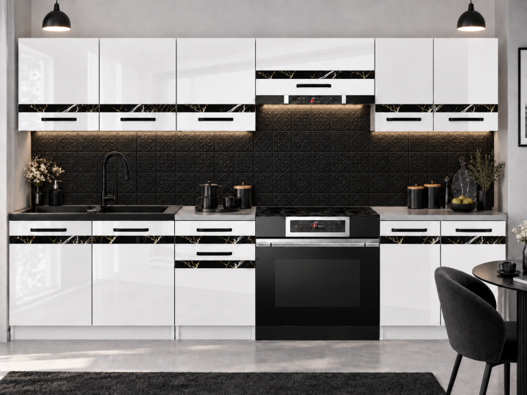 Kuchyňský nábytek Prestige 240 cm bílý lesk bez pracovní desky výrobce INF P Salvador/0/WT/W/BB/A1/CS