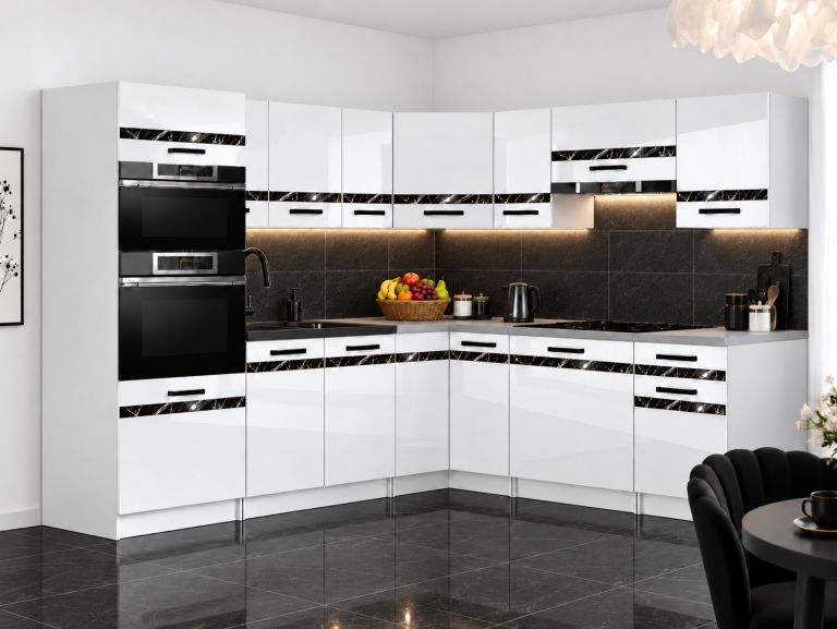 Kuchyňský nábytek Prestige 420 cm bílý lesk s pracovní deskou Výrobce INF P Diego/0/WT/W/0/A1/CS