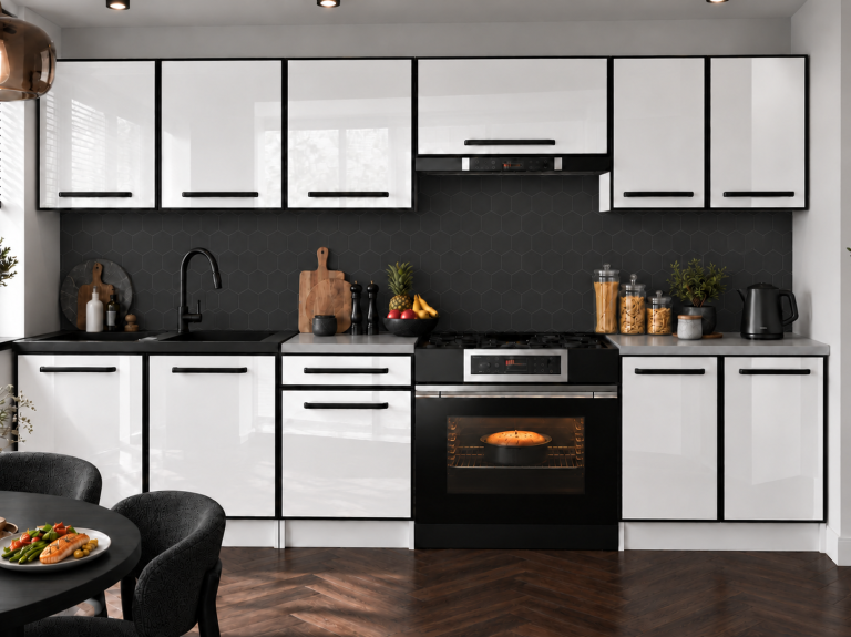 Kuchyňský nábytek Linea 240 cm bílý lesk s pracovní deskou Výrobce INF L Salvador/0/WT/W/0/A1