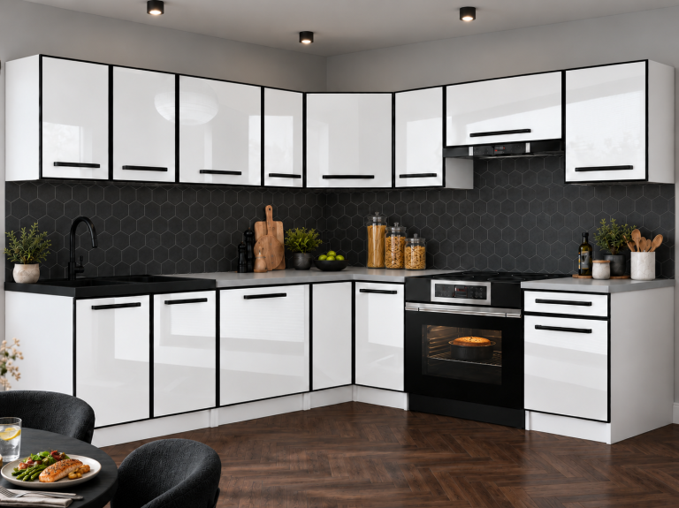 Kuchyňský nábytek Linea 420 cm bílý lesk s pracovní deskou Výrobce INF L Gustav/0/WT/W/0/A1