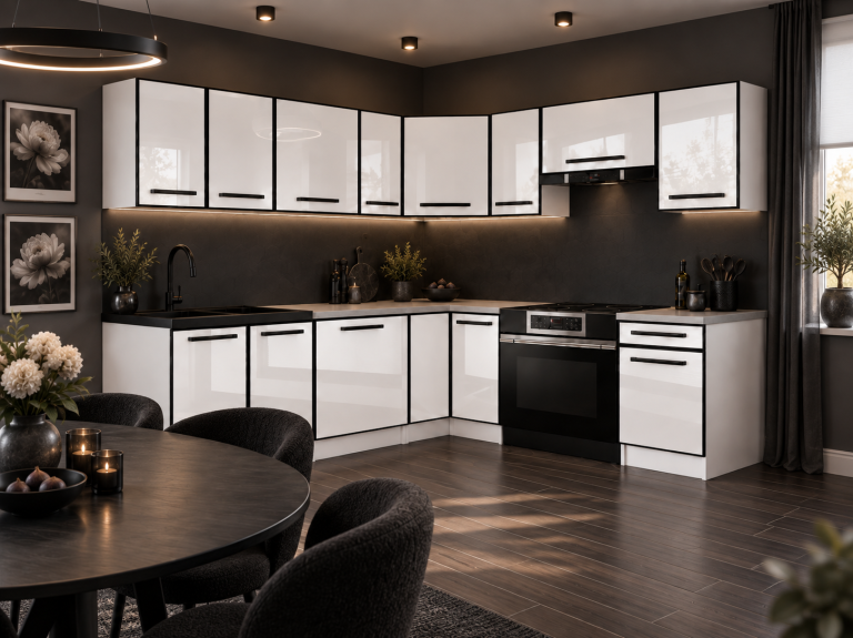 Kuchyňský nábytek Linea 420 cm bílý lesk s pracovní deskou Výrobce INF L Gustav/0/WT/W/0/A1