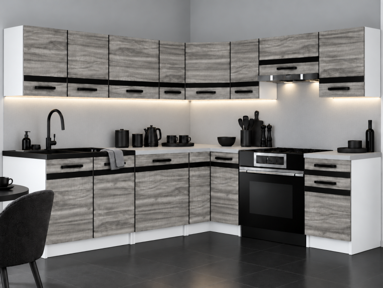 Kuchyňský nábytek Prestige 420 cm gamour wood s pracovní deskou Výrobce TOR P Gustav/0/WT/GW1/0/A1/CM