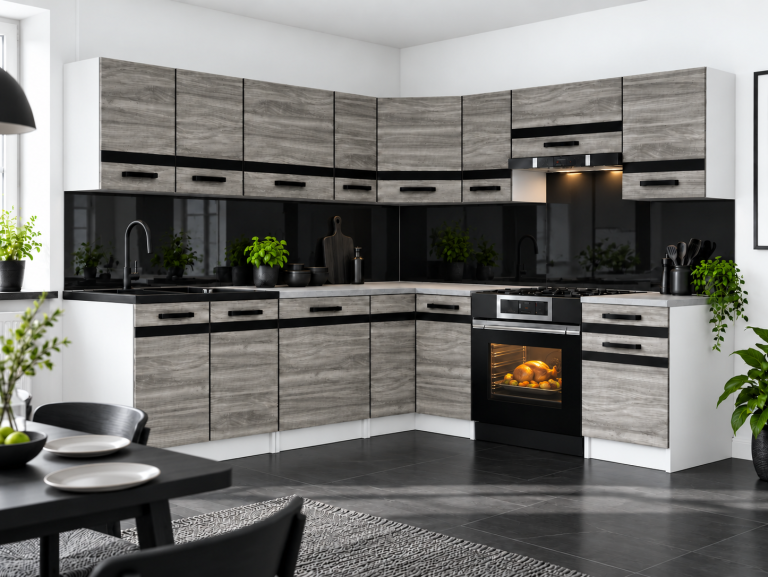 Kuchyňský nábytek Prestige 420 cm gamour wood s pracovní deskou Výrobce TOR P Gustav/0/WT/GW1/0/A1/CM
