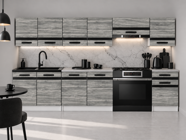 Meble kuchenne Prestige 260 cm glamour wood bez blatu Producent TOR P Frida/0/WT/GW1/BB/A1/CM