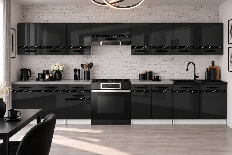 Kuchyňský nábytek Prestige 320 cm černý lesk bez pracovní desky Výrobce INF P Vincent/0/WT/B/BB/A1/CS