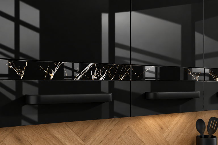 Kuchyňský nábytek Prestige 420 cm černý lesk s pracovní deskou Výrobce INF P Diego/0/WT/B/0/A1/CS