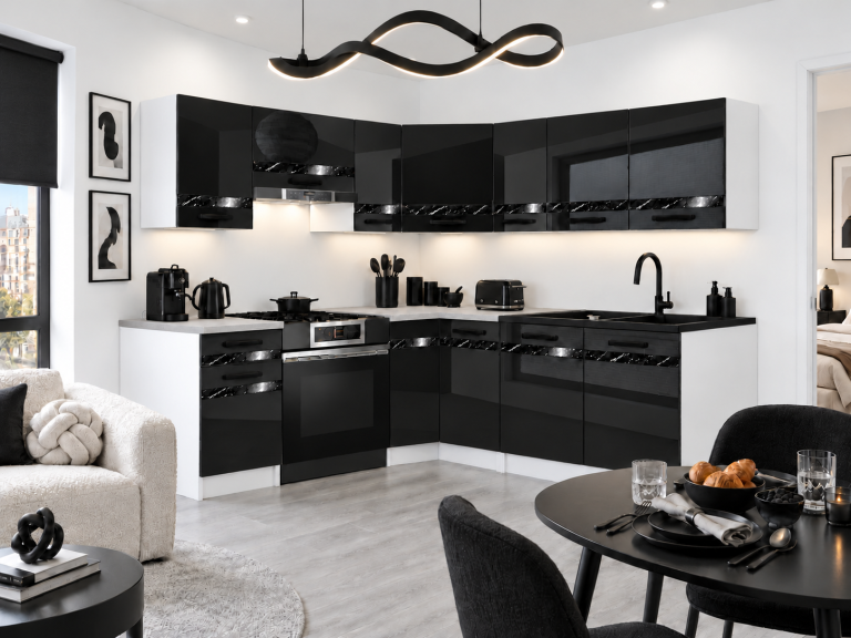 Kuchyňský nábytek Prestige 360 cm černý lesk s pracovní deskou Výrobce INF P Pablo/0/WT/B/0/A1/CS