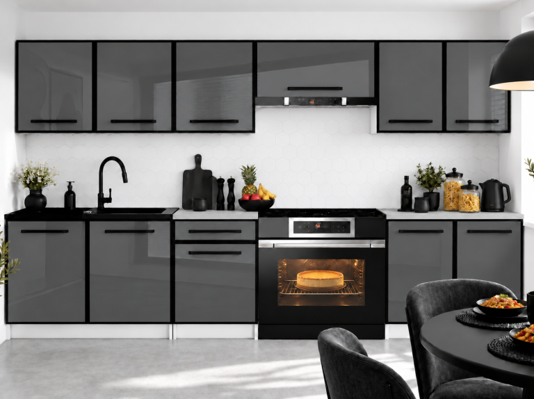 Kuchyňský nábytek Linea 240 cm šedý lesk s pracovní deskou Výrobce INF L Salvador/0/WT/S/0/A1