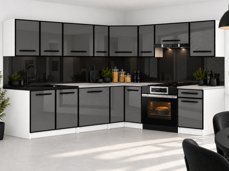 Kuchyňský nábytek Linea 420 cm šedý lesk s pracovní deskou Výrobce INF L Gustav/0/WT/S/0/A1