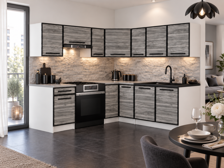Kuchyňská linka Linea 360 cm glamour wood s pracovní deskou výrobce TOR L Pablo/0/WT/GW1/0/A1