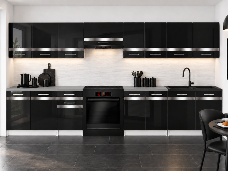 Kuchyňský nábytek Prestige 320 cm černý lesk s pracovní deskou Výrobce INF P Vincent/0/WT/B/0/C1/SL